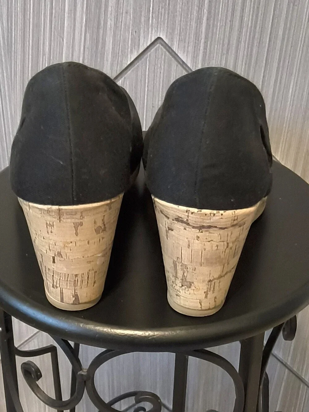 Dexflex Comfort Black Peep Toe Cork Wedge Pumps Heels Wide Width 6.5W